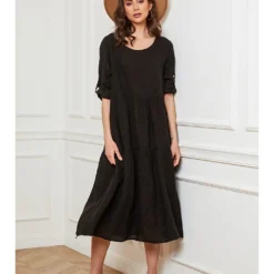 Linnen Jurk "Depay" Zwart