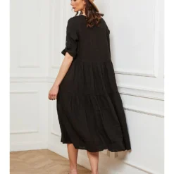 Linnen Jurk "Depay" Zwart -Exporteren Mooie Look Winkel josefine linnen jurk depay zwart 3