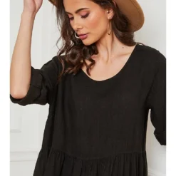 Linnen Jurk "Depay" Zwart -Exporteren Mooie Look Winkel josefine linnen jurk depay zwart 4