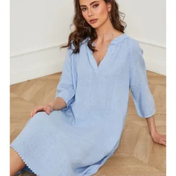Linnen Jurk "Devalone" Lichtblauw -Exporteren Mooie Look Winkel josefine linnen jurk devalone lichtblauw 4