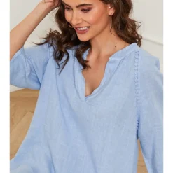 Linnen Jurk "Devalone" Lichtblauw -Exporteren Mooie Look Winkel josefine linnen jurk devalone lichtblauw 5