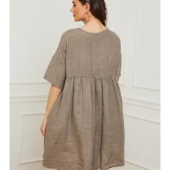 Linnen Jurk "Dobby" Taupe -Exporteren Mooie Look Winkel josefine linnen jurk dobby taupe 2