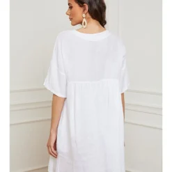 Linnen Jurk "Dobby" Wit -Exporteren Mooie Look Winkel josefine linnen jurk dobby wit 2