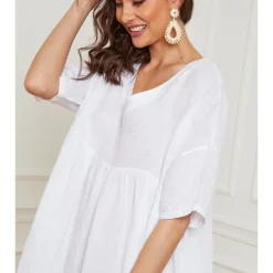 Linnen Jurk "Dobby" Wit -Exporteren Mooie Look Winkel josefine linnen jurk dobby wit 3