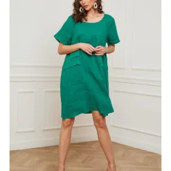 Linnen Jurk "Erbus" Groen -Exporteren Mooie Look Winkel josefine linnen jurk erbus groen 4