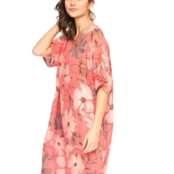 Linnen Jurk "Forget" Koraalrood -Exporteren Mooie Look Winkel josefine linnen jurk forget koraalrood 2