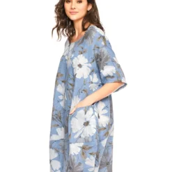 Linnen Jurk "Forget" Lichtblauw -Exporteren Mooie Look Winkel josefine linnen jurk forget lichtblauw 3