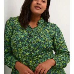 Jurk "Fina" Groen/meerkleurig -Exporteren Mooie Look Winkel kaffe curve jurk fina groen meerkleurig 2