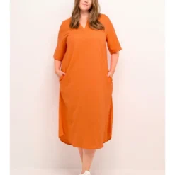 Jurk "Mayi" Oranje -Exporteren Mooie Look Winkel kaffe curve jurk mayi oranje 3