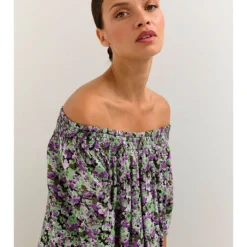 Kaffe Jurk "Lorania" Paars/groen -Exporteren Mooie Look Winkel kaffe jurk lorania paars groen 2