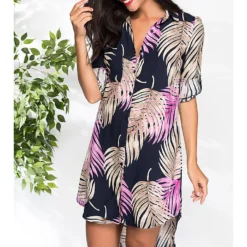 Jurk Donkerblauw/goudkleurig/paars