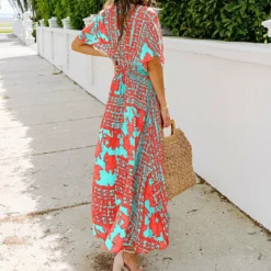 Jurk Turquoise/rood -Exporteren Mooie Look Winkel la angels jurk turquoise rood 2