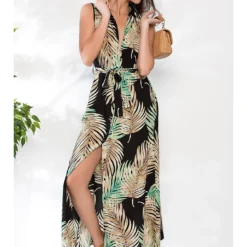 Jurk Zwart/goudkleurig/groen