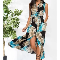 Jurk Zwart/goudkleurig/lichtblauw