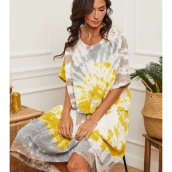 Jurk Crème/geel -Exporteren Mooie Look Winkel la compagnie du lin jurk creme geel 3