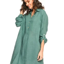 Exporteren Mooie Look Winkel -Exporteren Mooie Look Winkel la compagnie du lin linnen jurk calor groen 1