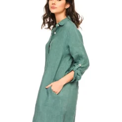 Linnen Jurk "Calor" Groen -Exporteren Mooie Look Winkel la compagnie du lin linnen jurk calor groen 3