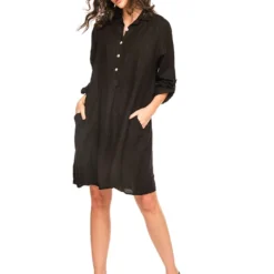 Exporteren Mooie Look Winkel -Exporteren Mooie Look Winkel la compagnie du lin linnen jurk calor zwart 1