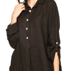 Linnen Jurk "Calor" Zwart -Exporteren Mooie Look Winkel la compagnie du lin linnen jurk calor zwart 4