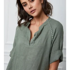 Linnen Jurk "Granel" Kaki -Exporteren Mooie Look Winkel la compagnie du lin linnen jurk granel kaki 3