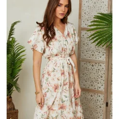 Jurk Crème/lichtroze/groen