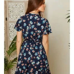 Jurk Donkerblauw/abrikooskleurig -Exporteren Mooie Look Winkel larmoire de suzette jurk donkerblauw abrikooskleurig 2