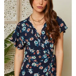 Jurk Donkerblauw/abrikooskleurig -Exporteren Mooie Look Winkel larmoire de suzette jurk donkerblauw abrikooskleurig 3