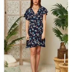 Jurk Donkerblauw/abrikooskleurig -Exporteren Mooie Look Winkel larmoire de suzette jurk donkerblauw abrikooskleurig 4