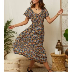 Jurk Donkerblauw/oranje