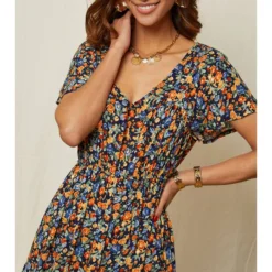 Jurk Donkerblauw/oranje -Exporteren Mooie Look Winkel larmoire de suzette jurk donkerblauw oranje 3