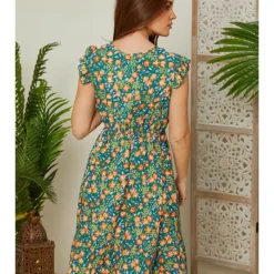 Jurk Groen/oranje/blauw -Exporteren Mooie Look Winkel larmoire de suzette jurk groen oranje blauw 2