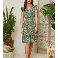 Jurk Groen/oranje/blauw -Exporteren Mooie Look Winkel larmoire de suzette jurk groen oranje blauw 4