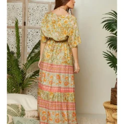 Jurk Groen/roze/oranje -Exporteren Mooie Look Winkel larmoire de suzette jurk groen roze oranje 2