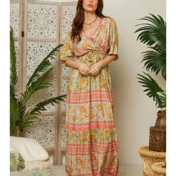 Jurk Groen/roze/oranje