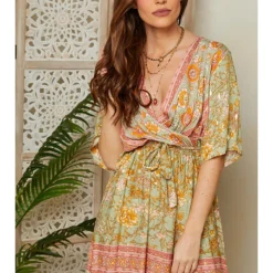 Jurk Groen/roze/oranje -Exporteren Mooie Look Winkel larmoire de suzette jurk groen roze oranje 3