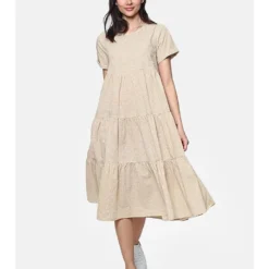 Linnen Jurk Beige/wit