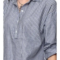 Linnen Jurk Donkerblauw/wit -Exporteren Mooie Look Winkel le jardin du lin linnen jurk donkerblauw wit 2