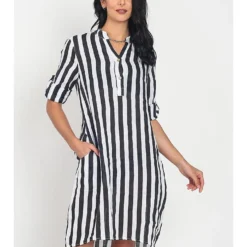 Linnen Jurk Zwart/wit