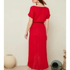 Jurk "Lydia" Rood 5 Jurk "Lydia" Rood -Exporteren Mooie Look Winkel le monde du lin jurk lydia rood 2