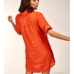 Linnen Jurk Oranje -Exporteren Mooie Look Winkel le monde du lin linnen jurk oranje 2