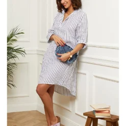 Linnen Jurk Wit/grijs