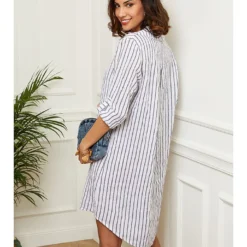 Linnen Jurk Wit/grijs -Exporteren Mooie Look Winkel le monde du lin linnen jurk wit grijs 3