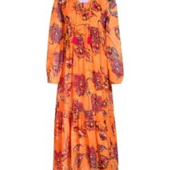 Jurk "Eleen" Oranje/roze/zwart