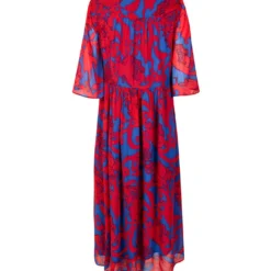 Jurk "Elza" Blauw/rood -Exporteren Mooie Look Winkel lieblingsstuck jurk elza blauw rood 2