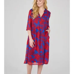 Jurk "Elza" Blauw/rood -Exporteren Mooie Look Winkel lieblingsstuck jurk elza blauw rood 3