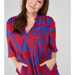 Jurk "Elza" Blauw/rood -Exporteren Mooie Look Winkel lieblingsstuck jurk elza blauw rood 4