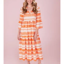 Jurk "Emine" Oranje/crème -Exporteren Mooie Look Winkel lieblingsstuck jurk emine oranje creme 2
