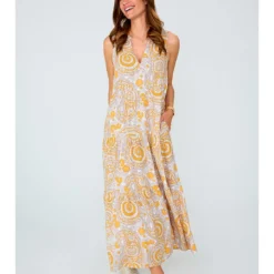 Jurk "Evje" Beige/oranje -Exporteren Mooie Look Winkel lieblingsstuck jurk evje beige oranje 3