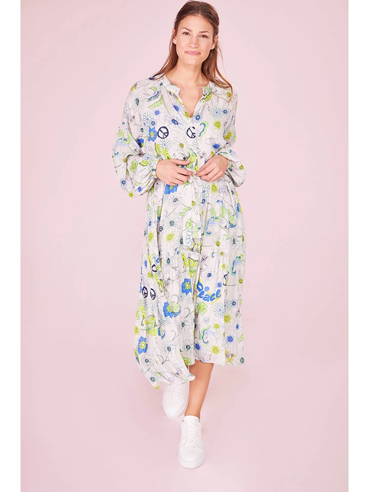 Jurk Wit/blauw/groen