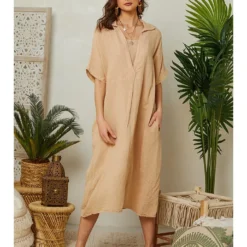 Linnen Jurk Beige